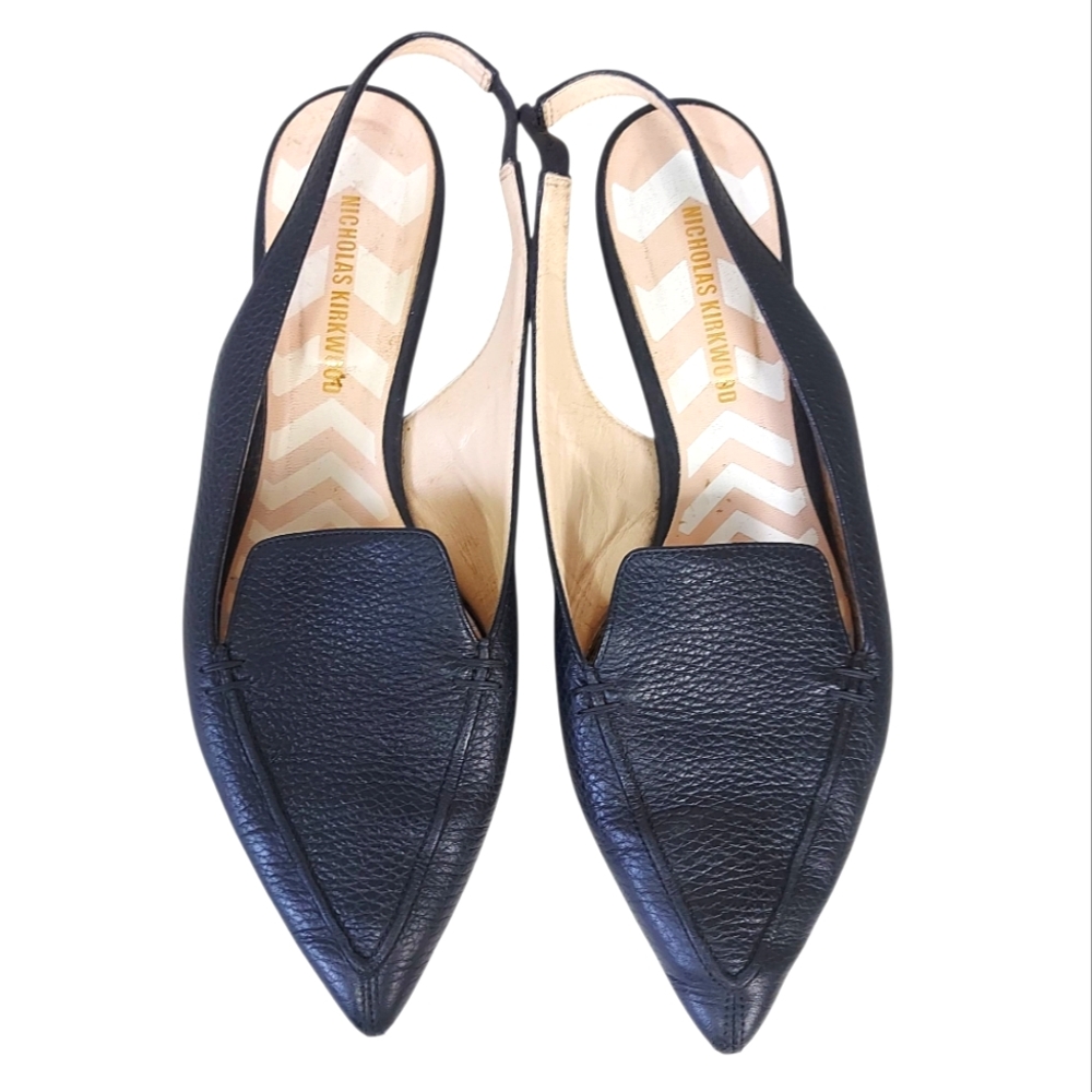 Nicholas Kirkwood Beya Pointed Toe Slingback Flats Size 40 EU Black Boho Chic